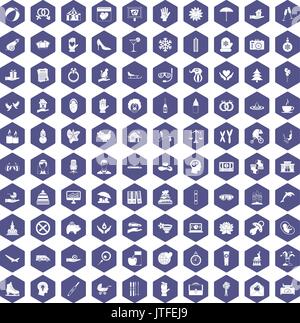 100 joy icons hexagon purple Stock Vector