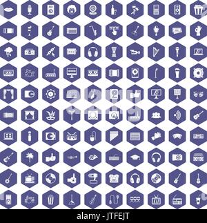 100 karaoke icons hexagon purple Stock Vector