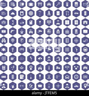 100 keys icons hexagon purple Stock Vector