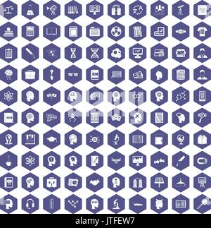 100 knowledge icons hexagon purple Stock Vector