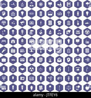 100 lamp icons hexagon purple Stock Vector