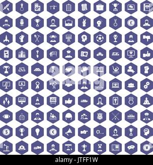 100 leadership icons hexagon purple Stock Vector
