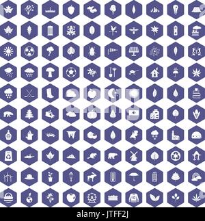 100 leaf icons hexagon purple Stock Vector