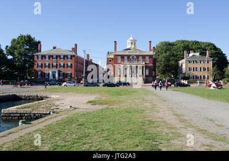 Historic buildings on Salem Harbor, Massachusetts including The Custom House, Hawkes House and Derby House in the Salem  Maritime National Park Stock Photo