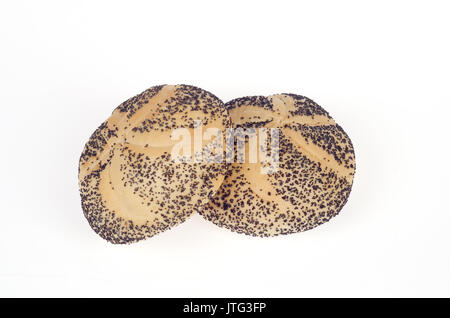 Poppy seed kaiser rolls on white background cut-out. Stock Photo