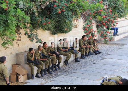 Jerusalem, Israel, October 24, 2013, Israeli troops waiting to be sworn in inside Old Jerusalem near the Wailing Wall. Stock Photo