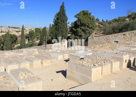 Jewish Cemetery on the Mount of Olives in Israel. Stock Photo