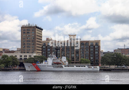 Downtown Waterfront View of Wilmington North Carolina from USS North Carolina Battleship Stock Photo