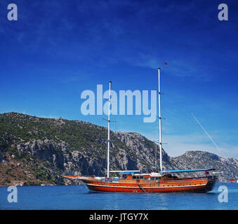 A large Turkish yacht also called 'gulet' in Marmaris, Turkey Stock Photo
