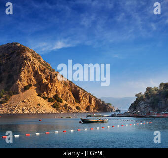 Sea scape of rocky harbor in Marmaris, Medeterranian Sea, Turkey Stock Photo