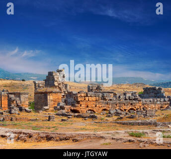 Ruins of an ancient city Hierapolis in Pamukkale, Turkey Stock Photo