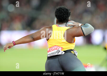 London, UK. 08-Aug-17.  Danniel THOMAS-DODD representing Jamaica competing in the Women's Shot Put Qualifications at the 2017 IAAF World Championships, Queen Elizabeth Olympic Park, Stratford, London, UK. Credit: Simon Balson/Alamy Live News Stock Photo