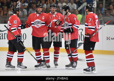 Brno, Czech Republic. 09th Aug, 2017. Czech ice hockey player Martin Havlat finished his career in hockey exhibition match against HC Kometa Brno in Brno, Czech Republic, on August 9, 2017. On the photo L-R Martin Erat, Zdenek Blatny, Zbynek Michalek, Michael Frolik and Radim Vrbata of Martin Havlat Team. Credit: Vaclav Salek/CTK Photo/17�Թ����� Live News Stock Photo