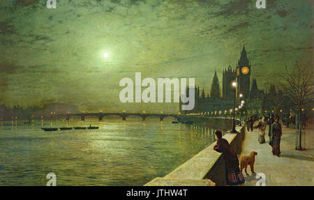 Reflections on the Thames, Westminster   Grimshaw, John Atkinson Stock Photo