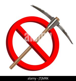 no digging with pickaxe icon prohibition sign Stock Vector