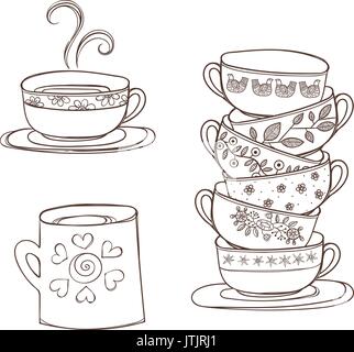 Set of cups and mug. Vector illustration. Stock Vector
