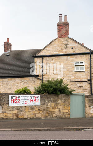 Stop HS2 demonstration posters in South Yorkshire Stock Photo