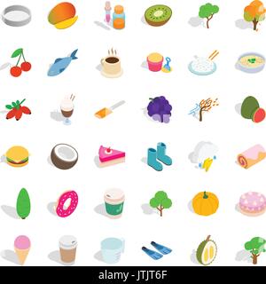 Vegetarian food icons set, isometric style Stock Vector