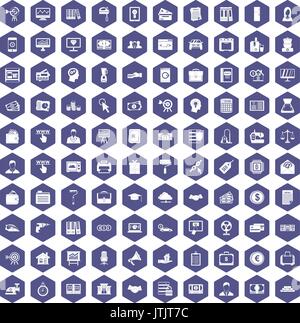 100 lending icons hexagon purple Stock Vector