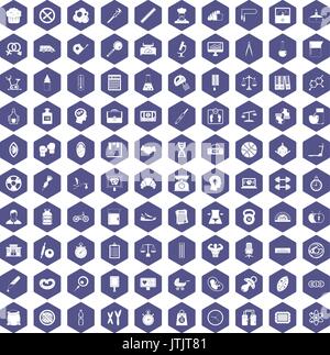 100 libra icons hexagon purple Stock Vector