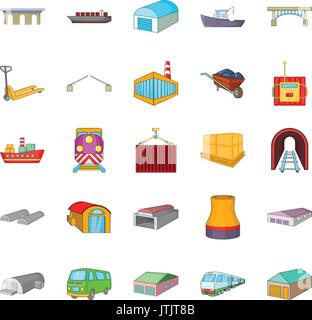 Industry icons set, cartoon style Stock Vector