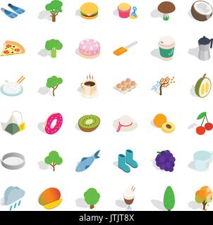 Vegetarian kitchen icons set, isometric style Stock Vector