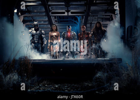 RELEASE DATE: November 17, 2017 TITLE: Justice League STUDIO: DC Entertainment DIRECTOR: Zack Snyder PLOT: Fueled by his restored faith in humanity and inspired by Superman's selfless act, Bruce Wayne enlists the help of his newfound ally, Diana Prince, to face an even greater enemy. STARRING: Ezra Miller as Barry Allen / The Flash, Ben Affleck as Bruce Wayne / Batman, Gal Gadot as Diana Prince / Wonder Woman, Jason Momoa as Arthur Curry / Aquaman. (Credit Image: © DC Entertainment/Entertainment Pictures) Stock Photo