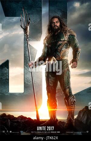 RELEASE DATE: November 17, 2017 TITLE: Justice League STUDIO: DC Entertainment DIRECTOR: Zack Snyder PLOT: Fueled by his restored faith in humanity and inspired by Superman's selfless act, Bruce Wayne enlists the help of his newfound ally, Diana Prince, to face an even greater enemy. STARRING: Jason Momoa as Arthur Curry / Aquaman poster art. (Credit Image: © DC Entertainment/Entertainment Pictures) Stock Photo