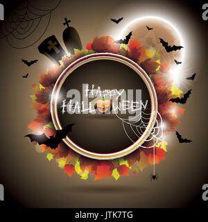 Vector Halloween Party Background with Pumpkins and Moon. EPS 10 illustration. Stock Vector