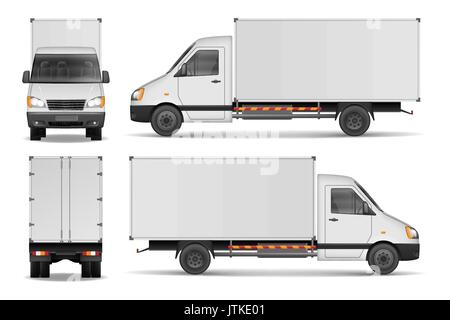 Cargo van isolated on white. City commercial delivery truck template. White vehicle mockup. vector illustration Stock Vector
