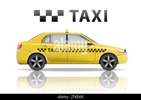 Yellow taxi cab isolated on white background. Realistic city taxi mockup. Vector illustration Stock Vector