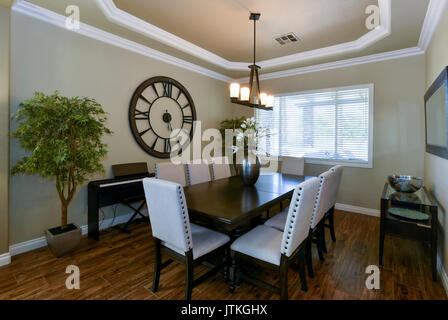 Contemporary resintial dining room, home interior. Stock Photo
