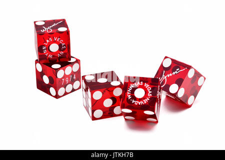 Red game dice on white background Stock Photo