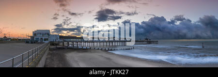 A panoramic view of the Pier on North Parade in the popular Suffolk seaside town of Southwold on a stormy morning in early August. Stock Photo