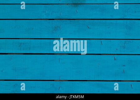 Blue vintage painted wooden panel with horizontal planks. Stock Photo