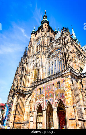 Prague, Czech Republic. Saint Vitus Cathedral in Hrad (Prague Castle district), Bohemia specific architecture. Stock Photo