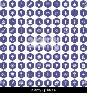100 light source icons hexagon purple Stock Vector