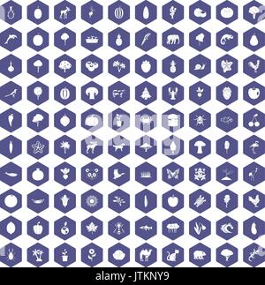 100 live nature icons hexagon purple Stock Vector