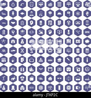 100 loans icons hexagon purple Stock Vector