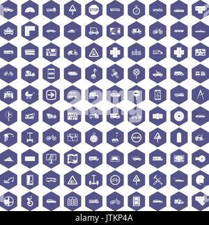 100 location icons hexagon purple Stock Vector