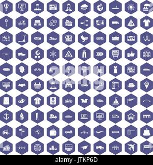100 logistic and delivery icons hexagon purple Stock Vector