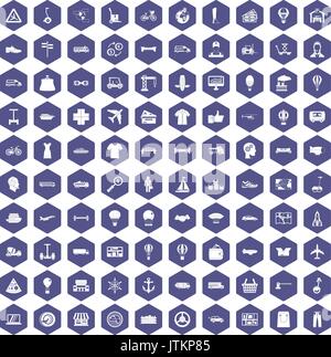 100 logistics icons hexagon purple Stock Vector