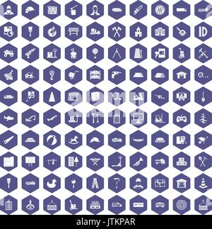 100 lorry icons hexagon purple Stock Vector
