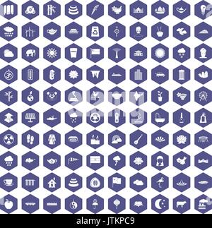 100 lotus icons hexagon purple Stock Vector