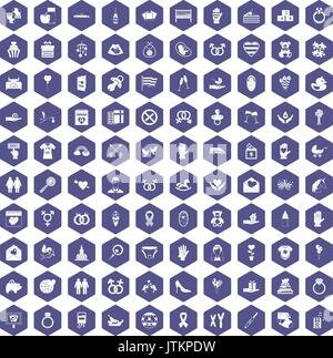 100 love icons hexagon purple Stock Vector