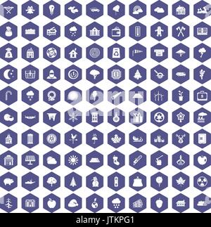 100 lumberjack icons hexagon purple Stock Vector