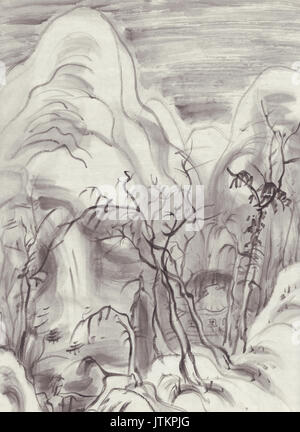 mountains landscape ink painting Stock Photo