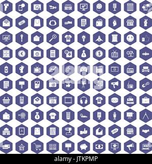 100 marketing icons hexagon purple Stock Vector