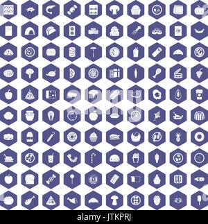 100 meal icons hexagon purple Stock Vector