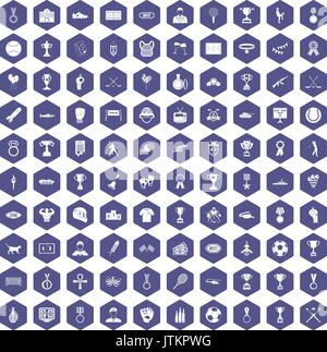 100 medal icons hexagon purple Stock Vector